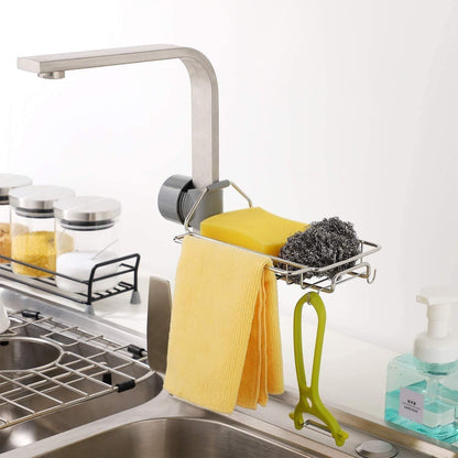 Stainless Steel Faucet Hanging Shelf Sponge Holders with Towel Hangers