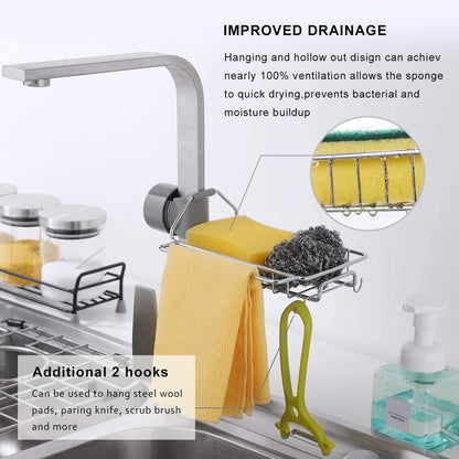 Stainless Steel Faucet Hanging Shelf Sponge Holders with Towel Hangers