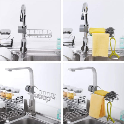 Stainless Steel Faucet Hanging Shelf Sponge Holders with Towel Hangers