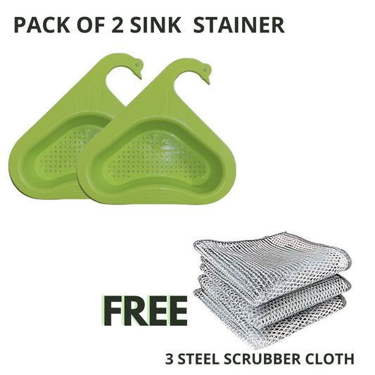 Sink strainer for kitchen sink(green) - pack of 2 + 3 free steel dishwashing cloths